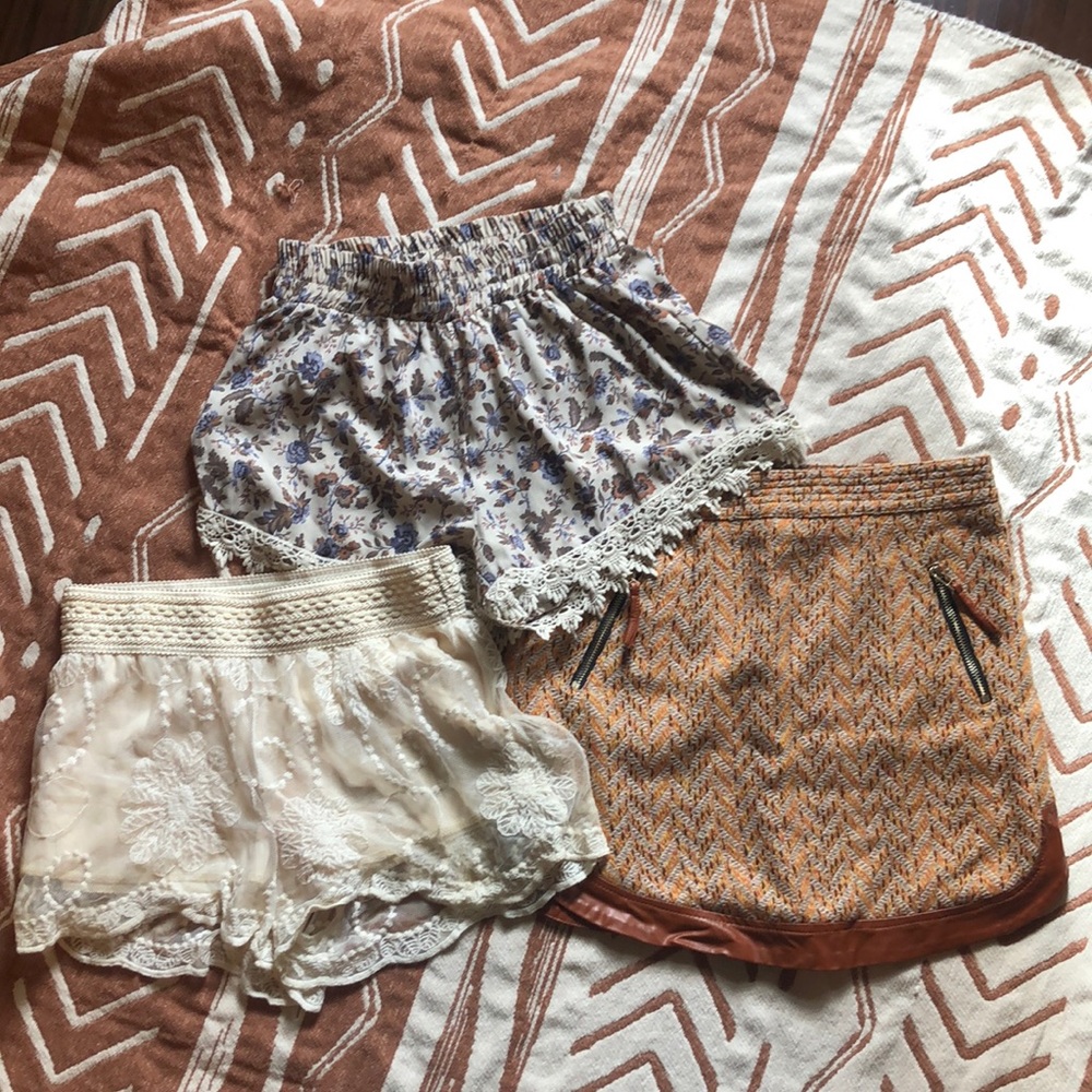 All 3 * lace shorts + floral shorts + tweed skirt